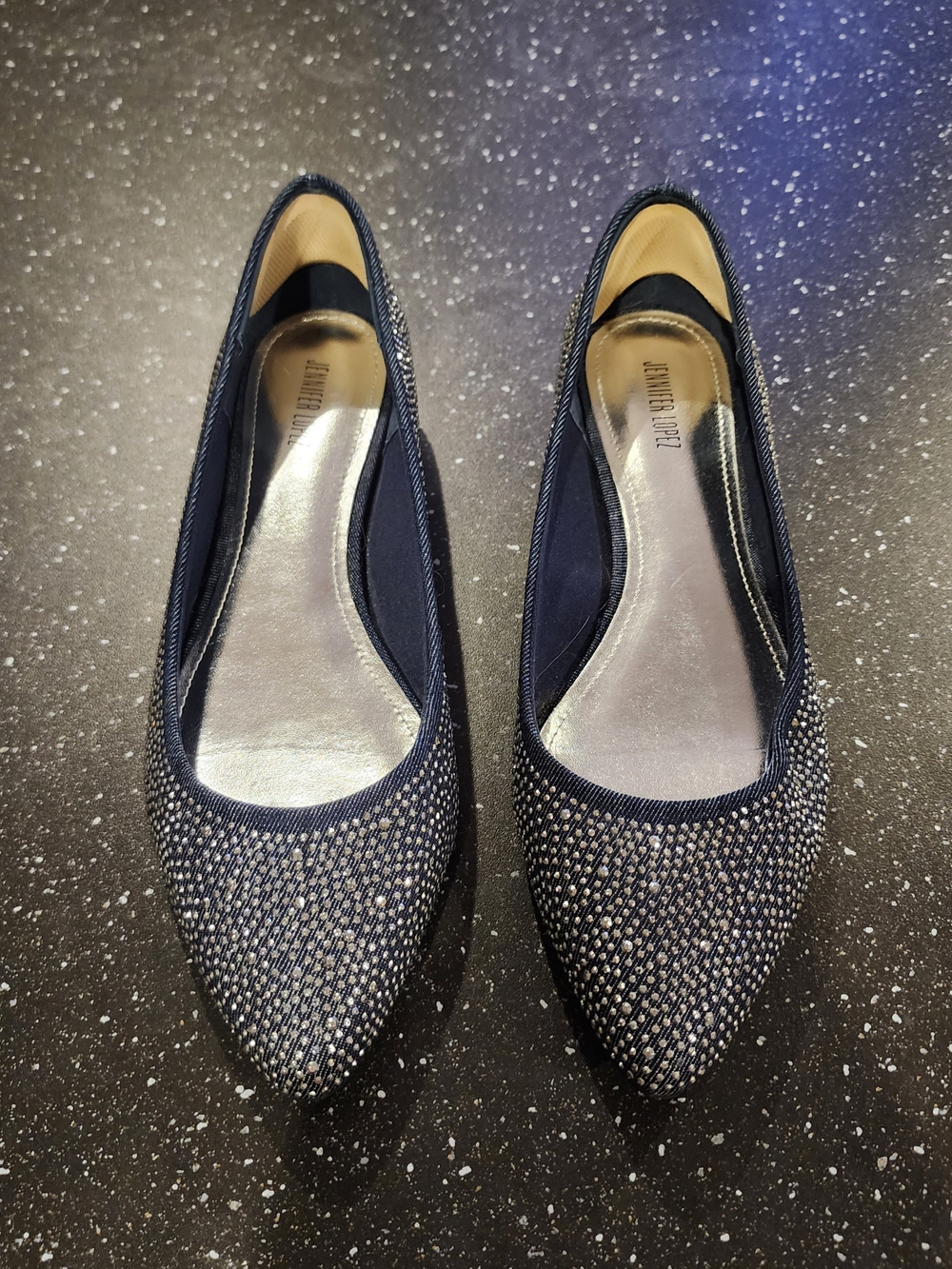 Jennifer Lopez Navy Sparkle Pointed-Toe Flats